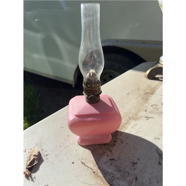 Pink Glass Miniature Oil Lamp