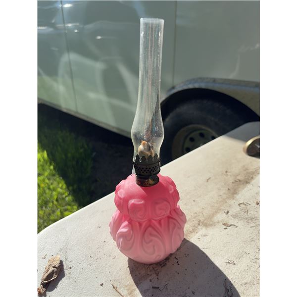 Pink Satin Glass Miniature Oil Lamp