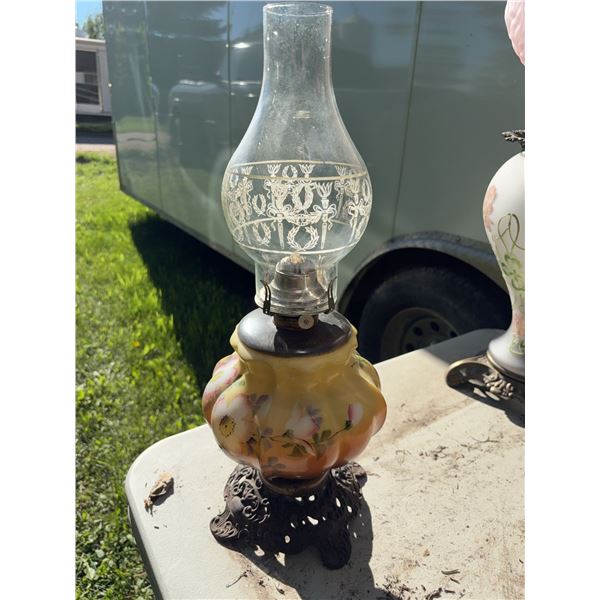 Hand-Painted Glass Oil Lamp with Metal Base