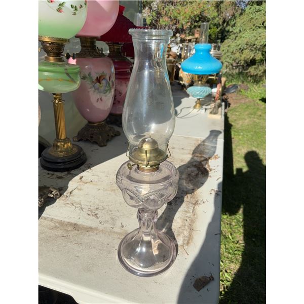 Pressed Glass Oil Lamp with Chimney