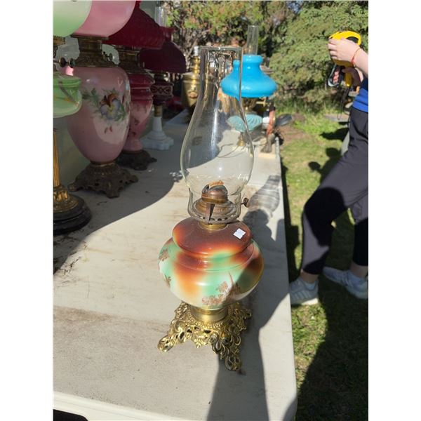 Glass Oil Lamp with Painted Base