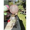 Image 1 : Pink Satin Glass Oil Lamp with Floral Motif