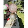 Image 2 : Pink Satin Glass Oil Lamp with Floral Motif