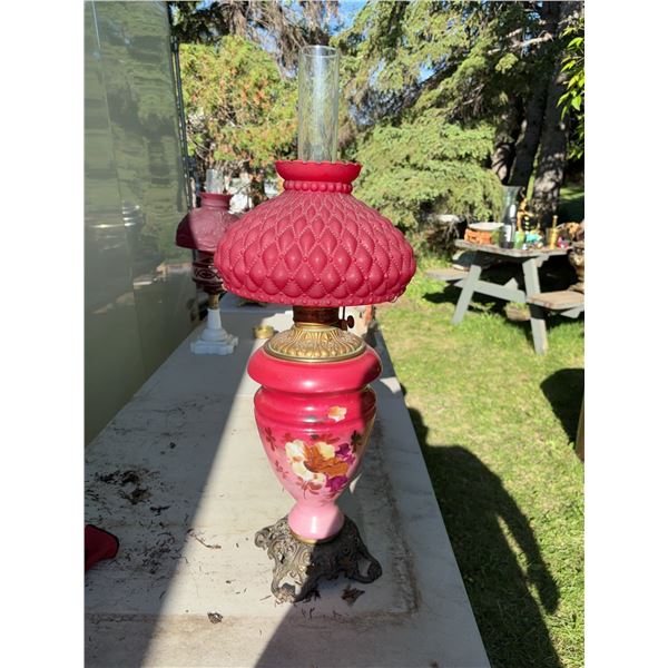 Pink Glass Oil Lamp with Brass Base