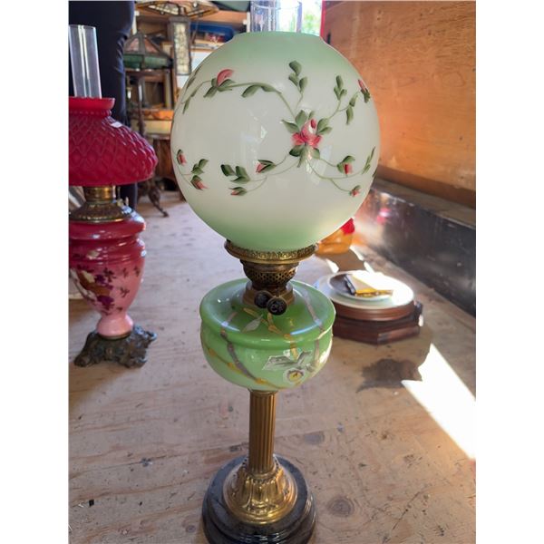 Hand-Painted Glass Oil Lamp with Floral Motif