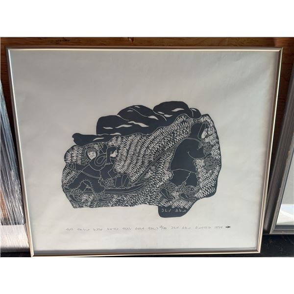 Inuit Print Framed, Signed and Dated 1974