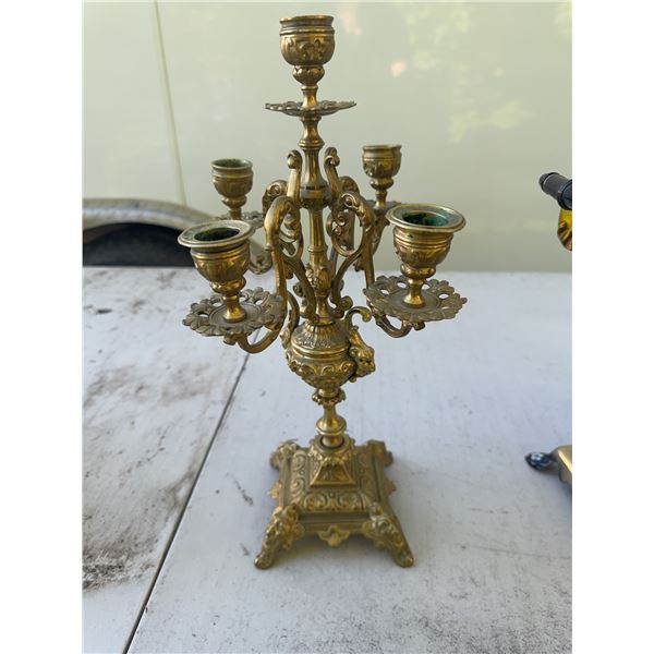 Ornate Vintage Brass Five-Arm Candelabra