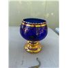 Image 1 : Vintage Bohemian Blue and Gold Gilt Glass Vase, 8.5" Tall