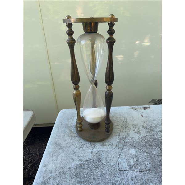 Large Vintage Brass and Glass Hourglass (19" Tall)