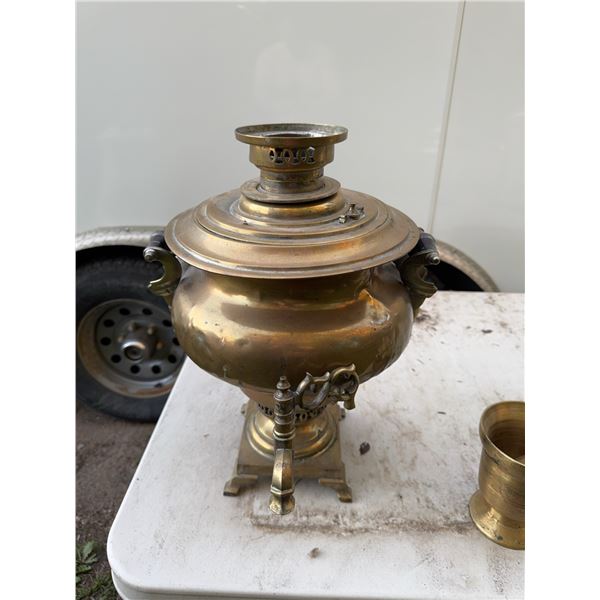 Vintage Brass Russian Samovar with Stamped Markings