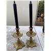 Image 1 : Ornate Brass Candle Holders with Black Taper Candles