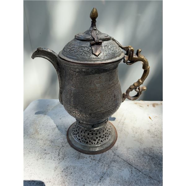 Ornate Metal Teapot With Hinged Lid