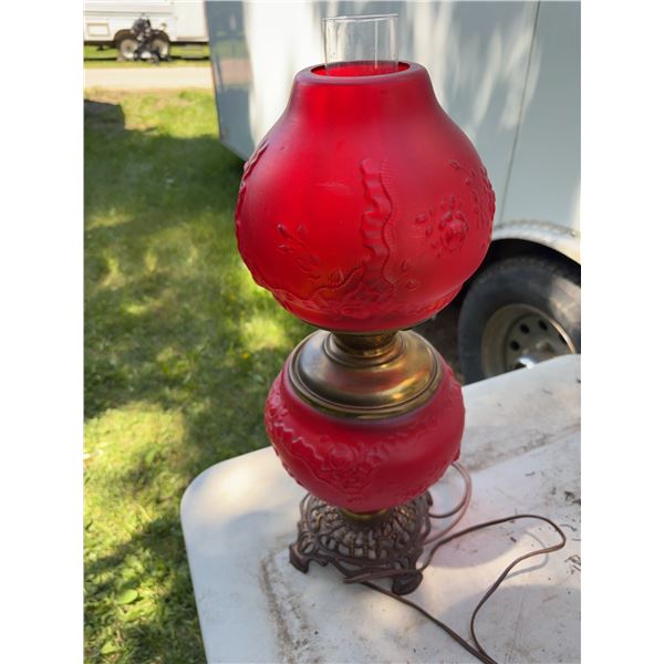 Red Glass Hurricane Table Lamp