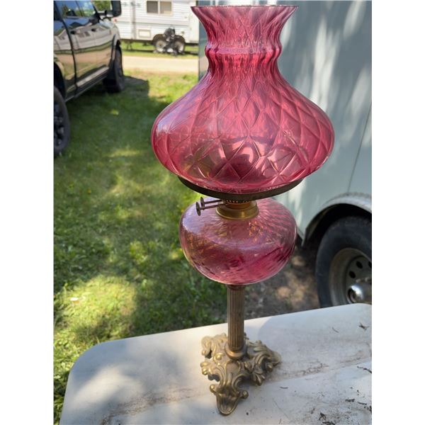 New England Glass Oil Lamp with Ruby Quilted