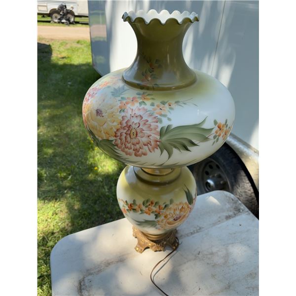 Hand-Painted Floral Glass Electric Lamp