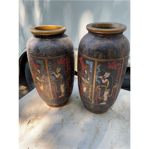 Japanese Embossed Metal Vases