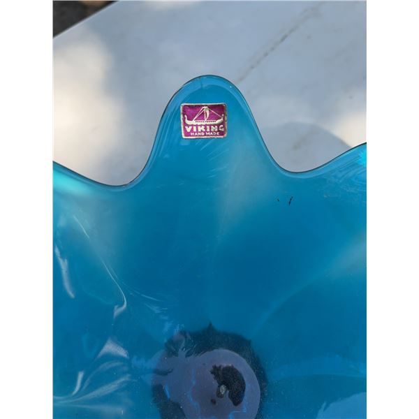 Viking Glass Blue Hand Made Compote Bowl