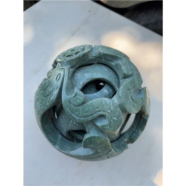 Carved Green Stone Chinese Puzzle Ball