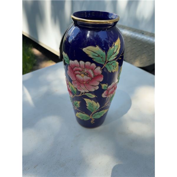 Japanese Blue Cloisonné Vase with Floral Moti