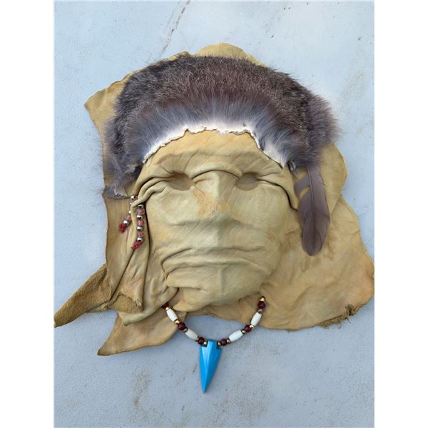 Deerskin Wall Mask With Fur and Beads
