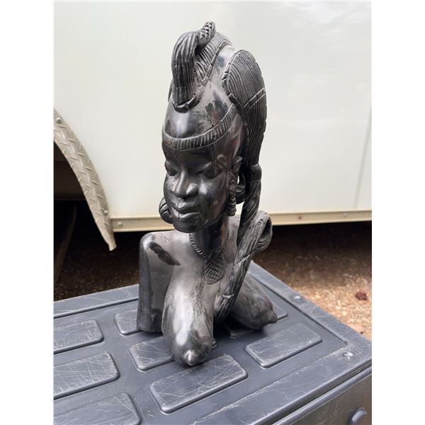 Carved Black Stone African Bust Statue