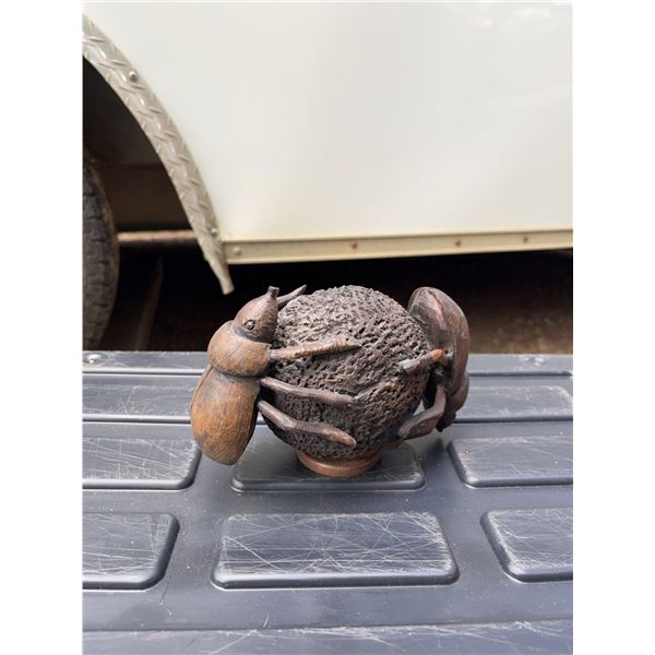 Wood and Stone Dung Beetle Sculpture