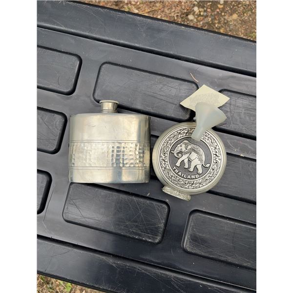 Oriental Pewter Thailand Elephant Flask Pair