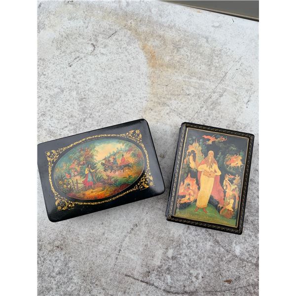 Russian Lacquer Boxes with Hand-Painted Lids