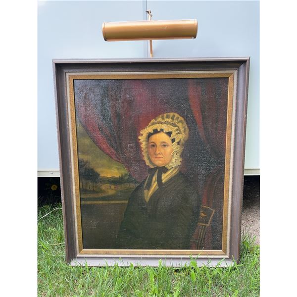 19th Century Oil Portrait of Woman in Bonnet