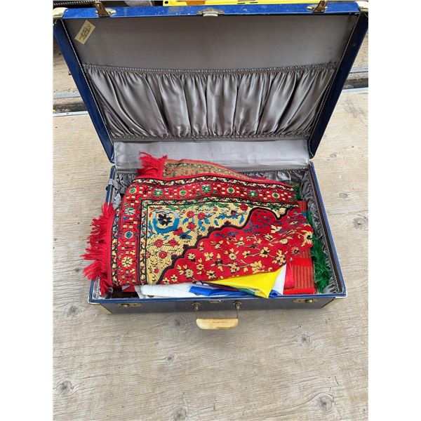 Vintage Birkdale Blue Suitcase with Ornate Textile Contents