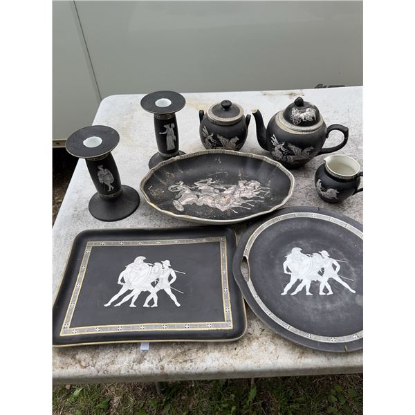 Adams England Jasperware Tea Set and Serving Pieces, Greek Motif
