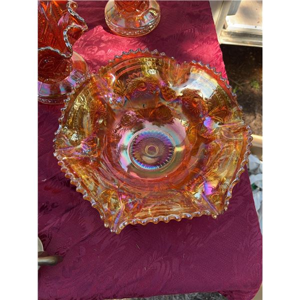 Vintage Marigold Carnival Glass Bowl, Sawtooth Edge, 10.5-Inch