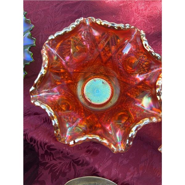 Antique Orange Carnival Glass Compote, 6-Inch Ruffled Edge