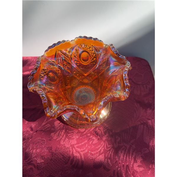 Vintage Amberina Iridescent Pressed Glass Bowl, 7 Inches