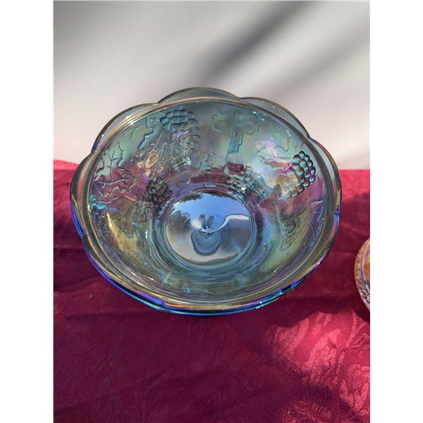 Vintage Iridescent Carnival Glass Compote with Grape Motif