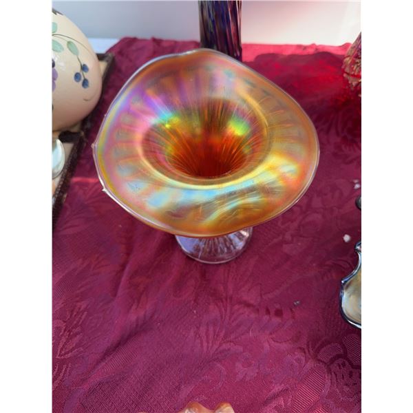 Vintage Marigold Carnival Glass Trumpet Vase, 3.5" x 6"