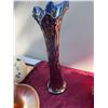 Image 1 : Vintage Iridescent Blue Carnival Glass Vase, 15 Inch Tall