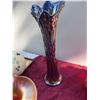 Image 2 : Vintage Iridescent Blue Carnival Glass Vase, 15 Inch Tall