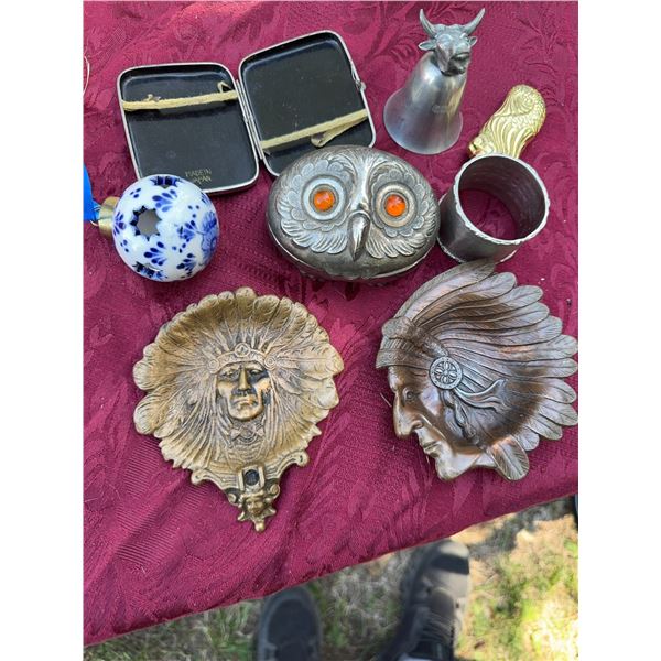 Eclectic Vintage Collectibles: Chief Dishes, Owl Box, Bell, and More