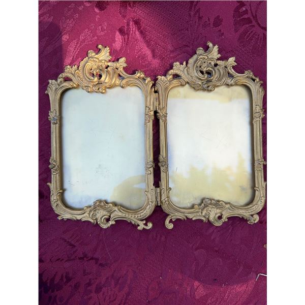 Vintage Ornate Brass Double Picture Frame, Rococo Style