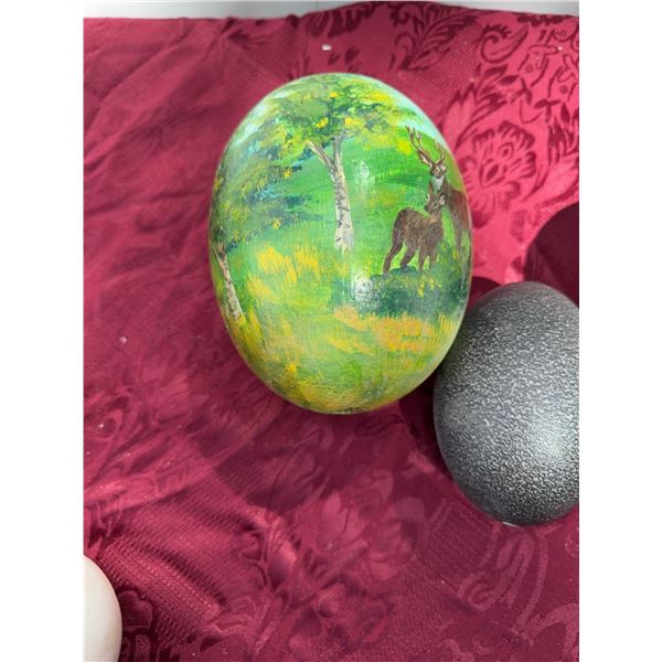 Decorative Hand-Painted and Natural Eggshell Collection With Antler Carvings