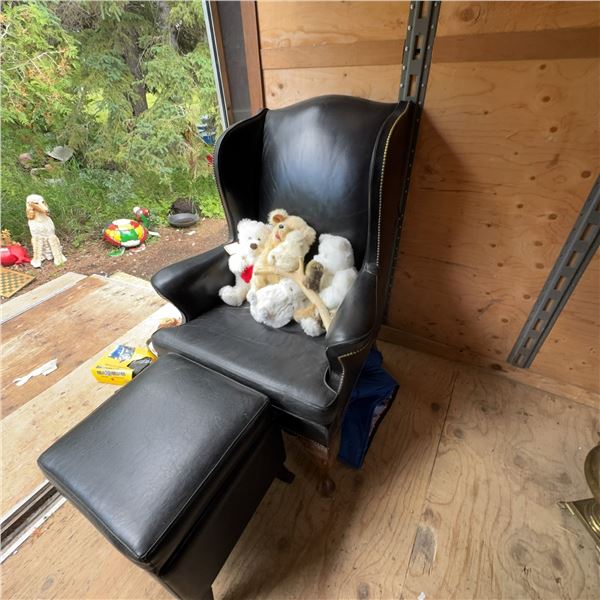 Black Wingback Armchair With Ottoman Storage Set