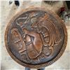 Image 1 : Hand-Carved Mexican Aztec-Style Round Wood Coffee Table