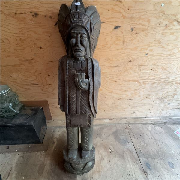 Large Hand-Carved Wooden Indigenous Figure Statue 43" Tall