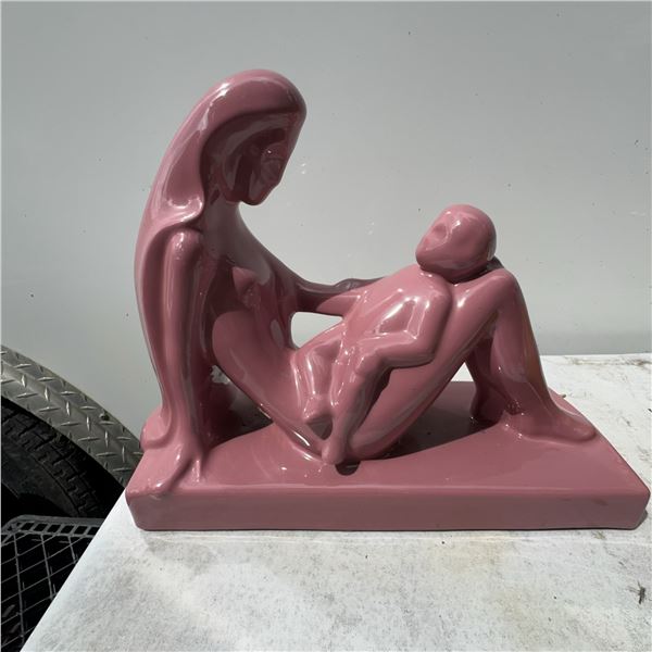 Vintage Pink Ceramic Mother and Child Sculpture 16"