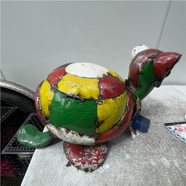 Large Metal Patchwork Turtle Storage Sculpture
