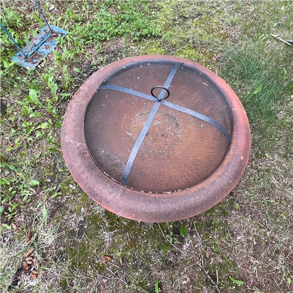 Round Metal Outdoor Fire Pit with Protective Screen