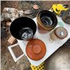 Image 10 : Vintage Metal Wok, Nesting Enamel Bowls, and Glassware Assortment