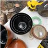 Image 11 : Vintage Metal Wok, Nesting Enamel Bowls, and Glassware Assortment