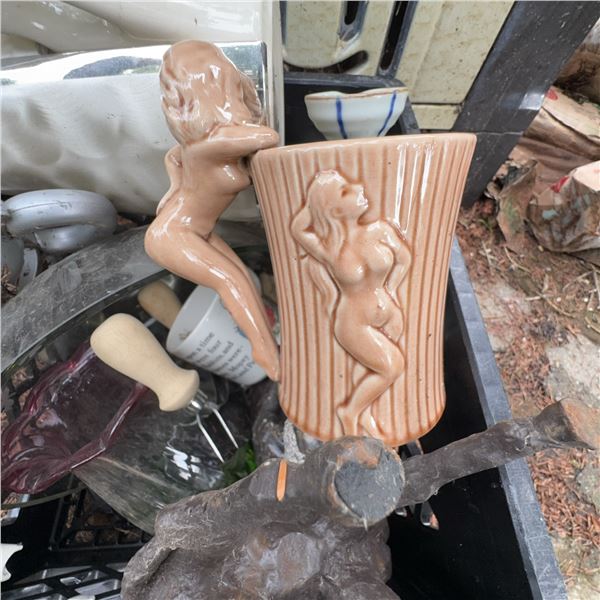 Lot: Nude Ceramic Mug, Vase, and Assorted Glassware